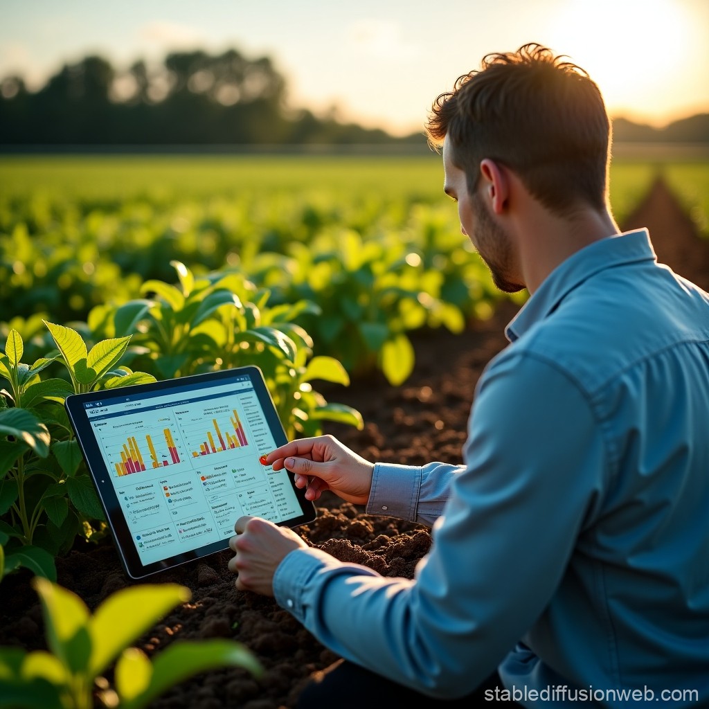 Analyst working in a crop field